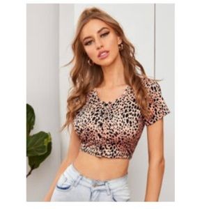 SHEIN Animal Print Button Up Crop Top Size XL